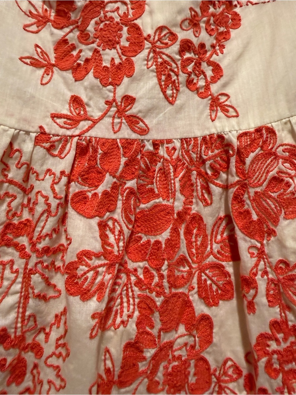 Cream Dress with Floral Embroidery 100% Cotton Sundress - Picture 5 of 9